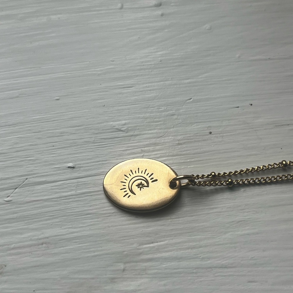 Boho Moon Stamped Gold Pendant Necklace dainty